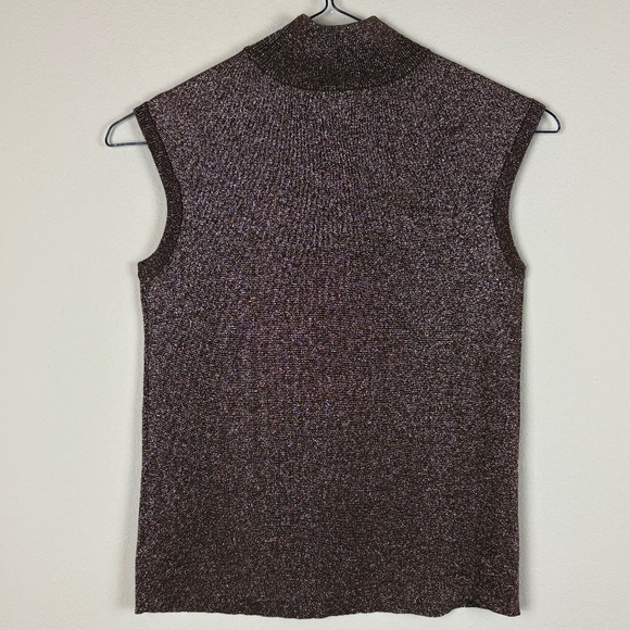 Coldwater Creek Brown/Gold Mock Turtle Neck Sparkly Sleeveless Tank; Size Small - Picture 5 of 9